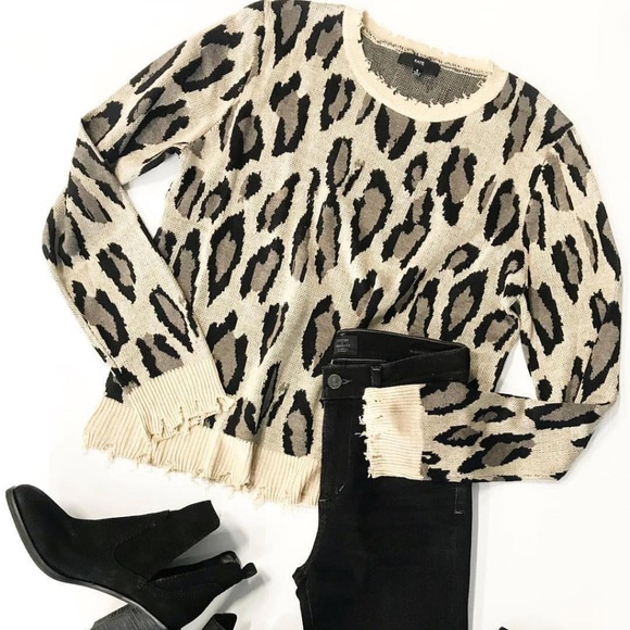 Distressed Leopard Print Sweater - Picture 1 of 6